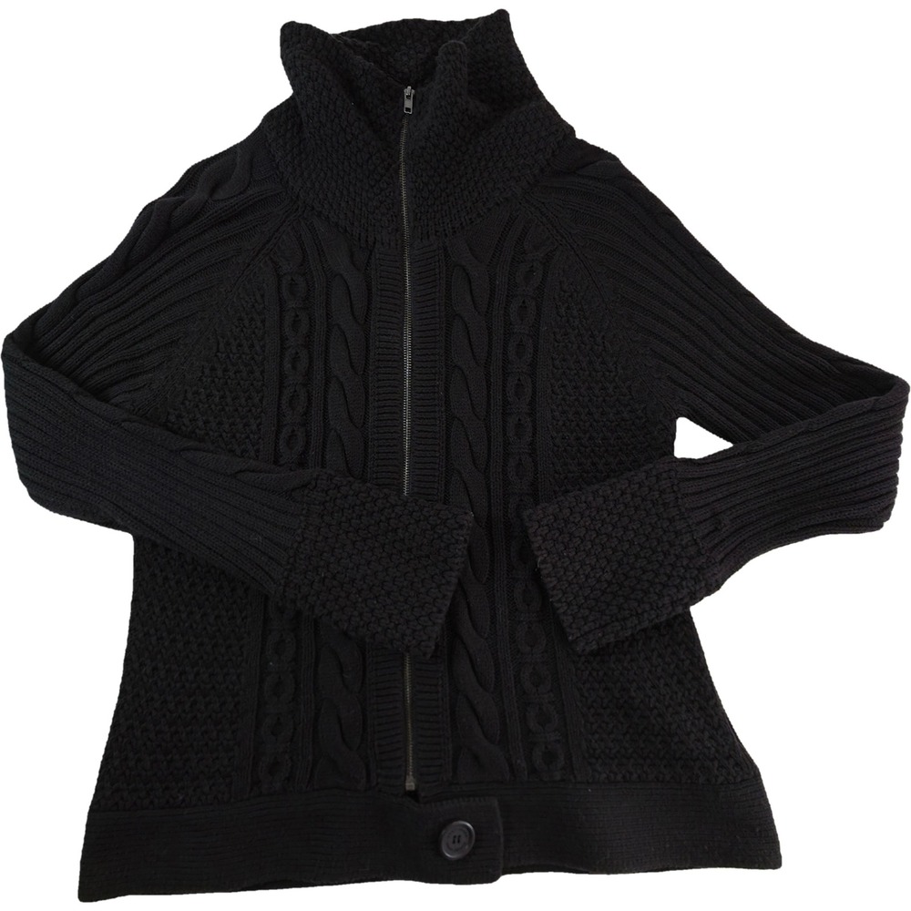 DKNY Jeans Cardigan Sweater Womens XL Black Cable Knit Full Zip